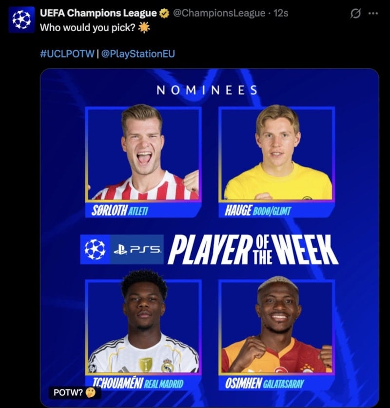 Osimhen'in Şampiyonlar Ligi Haftanın Oyuncuları Adayı Olarak Göz Doldurdu