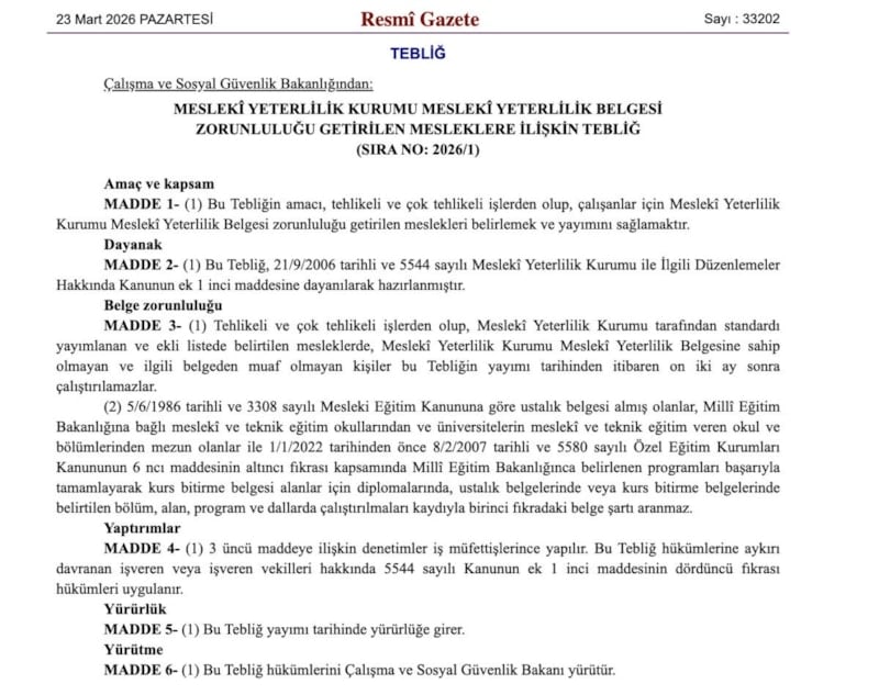 MYK Mesleki Yeterlilik Belgesi Zorunluluğu: Tehlikeli ve Çok Tehlikeli Mesleklerdeki Yeni Düzenleme